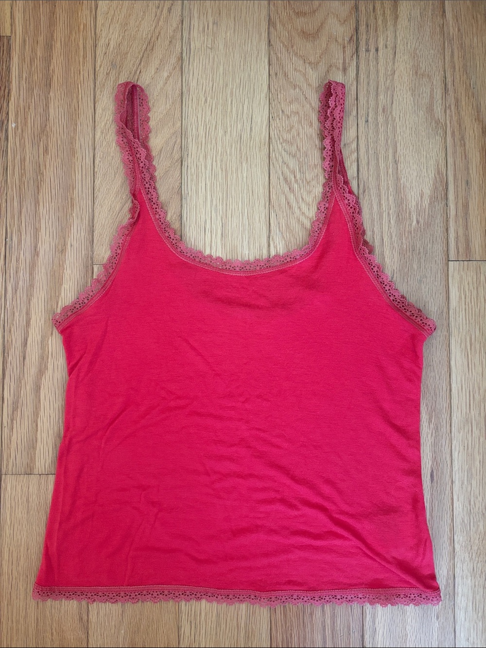 American Eagle Outfitters Soft & Sexy Bright Pink Lace-Trim Tank